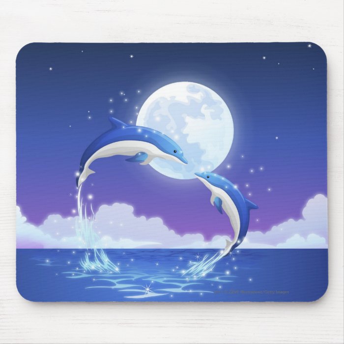 Two bottle nosed dolphins jumping out of water mouse pads