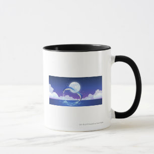 Two bottle-nosed dolphins jumping out of water mug