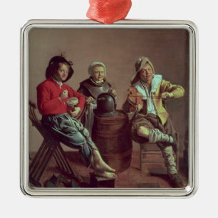Two Boys and a Girl Making Music, 1629 Metal Ornament