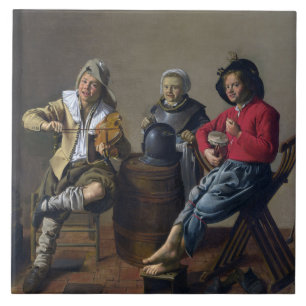 Two Boys and a Girl Making Music (Musicians) Ceramic Tile