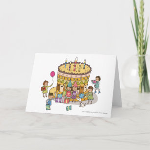 Two boys and three girls in a birthday party card