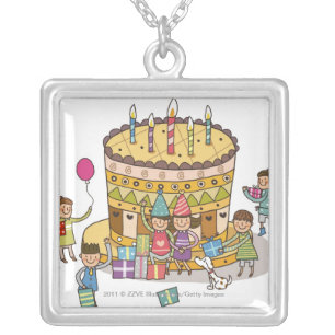 Two boys and three girls in a birthday party silver plated necklace