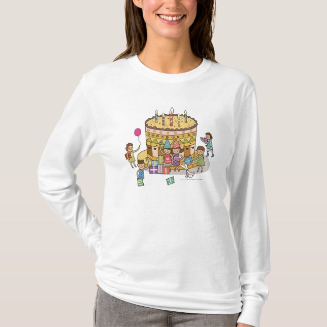 Two boys and three girls in a birthday party T-Shirt (Front)