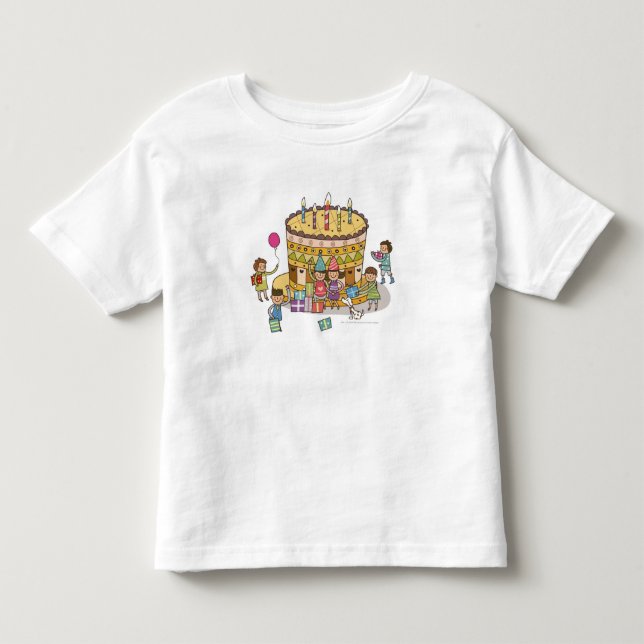 Two boys and three girls in a birthday party toddler t-shirt (Front)