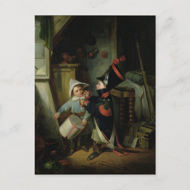 Two Boys Dressing Up as Soldiers Postcard (Front)