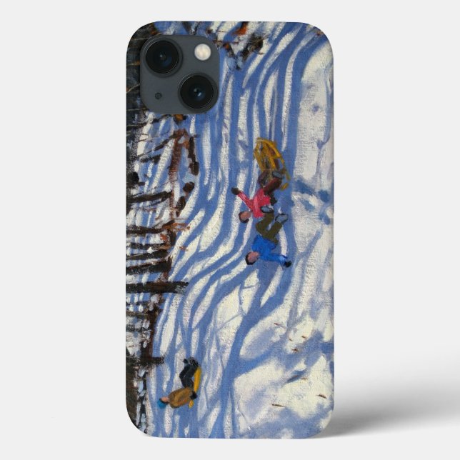 Two boys falling off a sledge Morzine Case-Mate iPhone Case (Back)