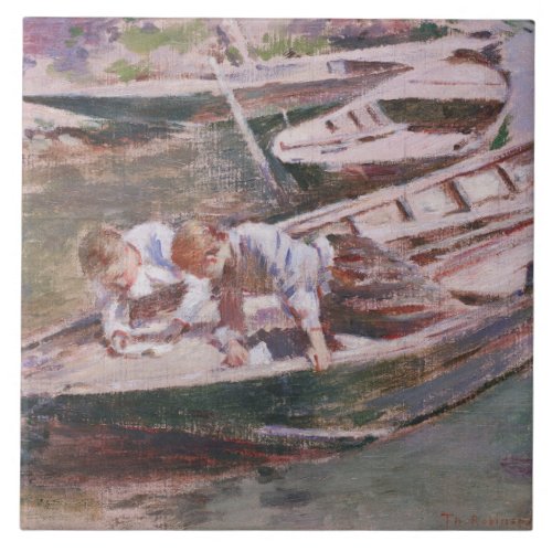 Two Boys in a Boat by Theodore Robinson Ceramic Tile
