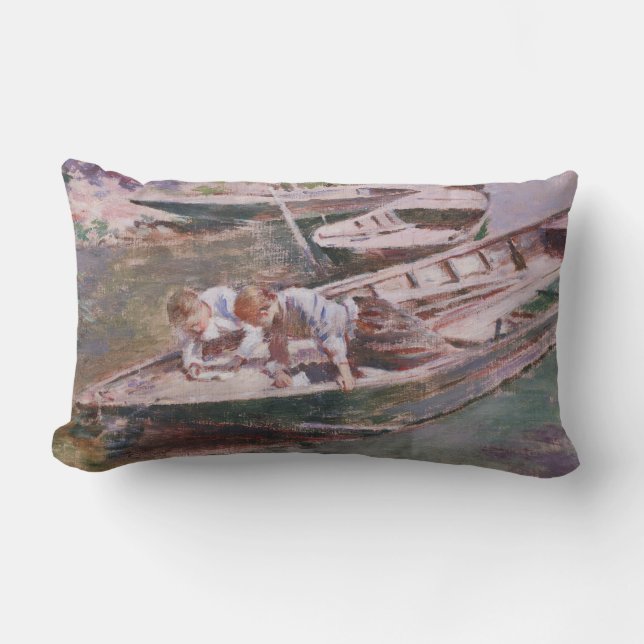 Two Boys in a Boat (by Theodore Robinson) Lumbar Pillow (Front)