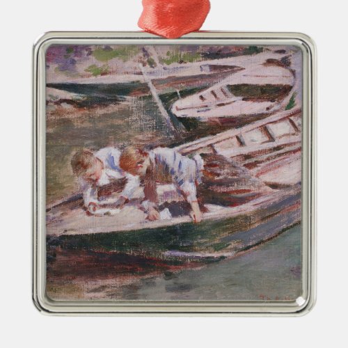 Two Boys in a Boat by Theodore Robinson Metal Ornament