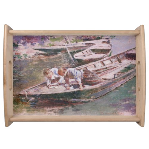 Two Boys in a Boat by Theodore Robinson Serving Tray