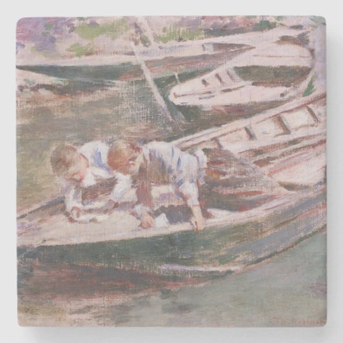 Two Boys in a Boat by Theodore Robinson Stone Coaster