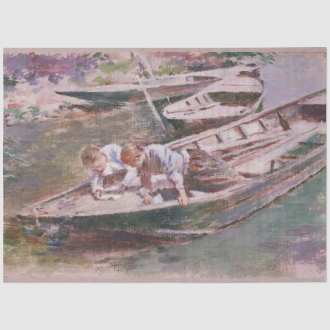 Two Boys in a Boat (by Theodore Robinson) Tissue Paper (Front)
