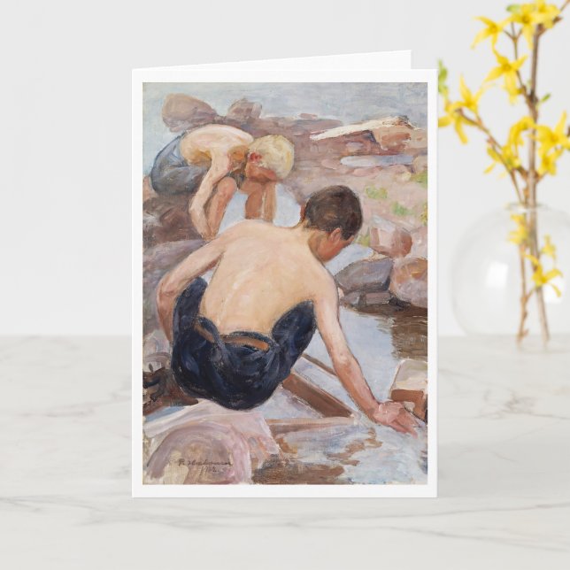 Two Boys On The Shore, Pekka Halonen  Card (Yellow Flower)