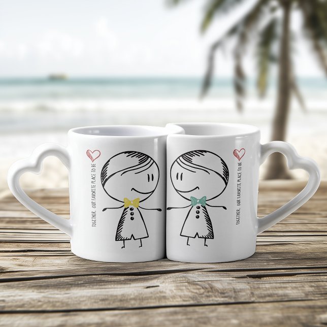 Two Boys Together Is Our Place to Be Coffee Mug Set (What a valentines day gift idea! Customize the text and names to add that personal touch.)
