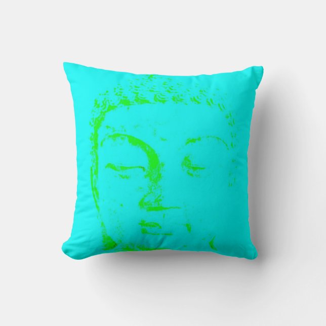Two Branching Out buddha face turquoise and gold Throw Pillow (Front)