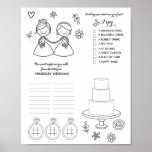 Two Bride Gay Wedding Word Game Activity Page Poster at Zazzle