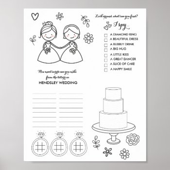 Two Bride Gay Wedding Word Game Activity Page Poster by LaurEvansDesign at Zazzle