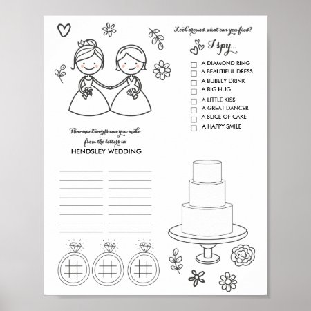 Two Bride Gay Wedding Word Game Activity Page Poster