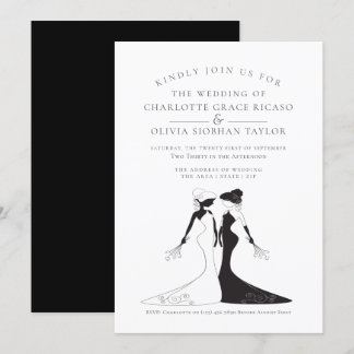 Two Brides 1940s Style Bridal Gowns Wedding Invitation