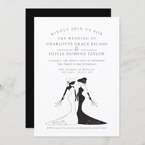 Two Brides 1940s Style Bridal Gowns Wedding Invitation