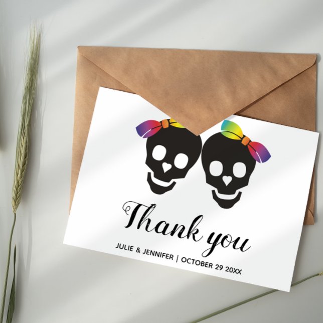 Two brides and confetti lesbian wedding Thank You Card (Creator Uploaded)