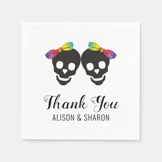 Two brides and confetti Thank You lesbian wedding Napkins (Front)