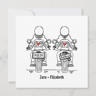 Two Brides Biker Motorcycle Evening Wedding Invitation