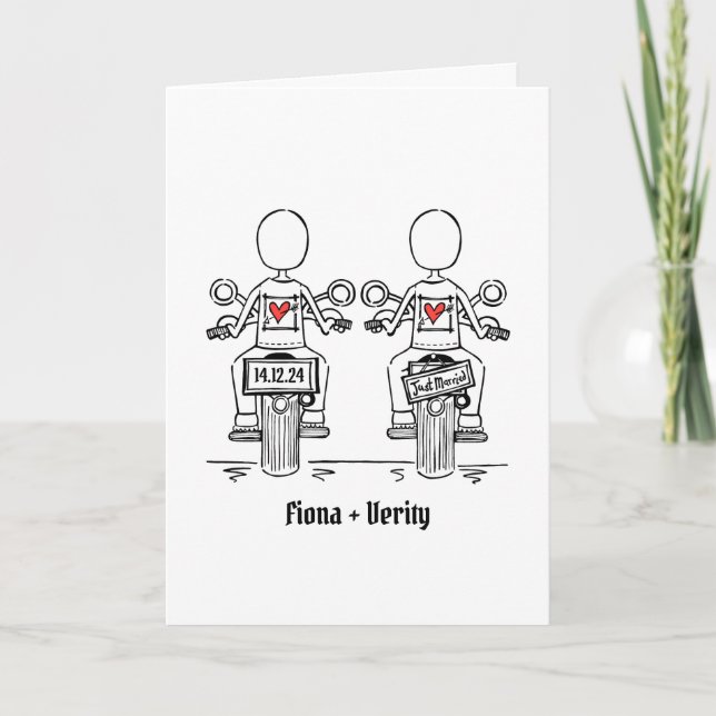 Two Brides Biker Motorcycle Evening Wedding Invitation (Front)