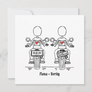 Two Brides Biker Motorcycle Evening Wedding Invitation