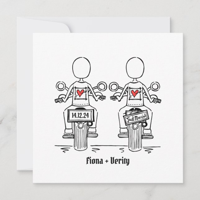 Two Brides Biker Motorcycle Evening Wedding Invitation (Front)