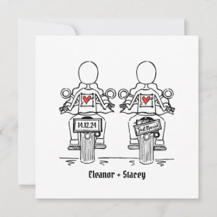 Two Brides Biker Motorcycle Evening Wedding Invitation