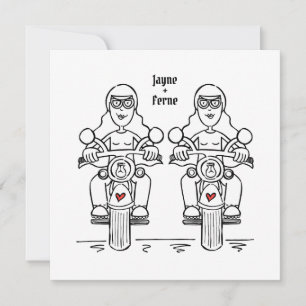 Two Brides Biker Motorcycle Lesbian Wedding Invitation
