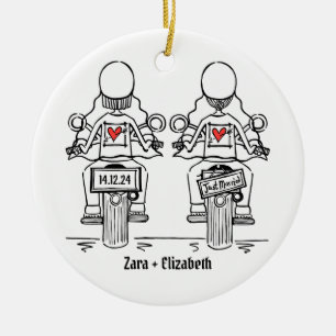Two Brides Biker Motorcycle Wedding Ceramic Ornament