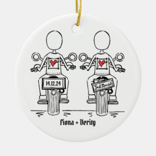 Two Brides Biker Motorcycle Wedding Ceramic Ornament