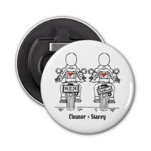 Two Brides Biker Motorcycle Wedding Favor Bottle Opener