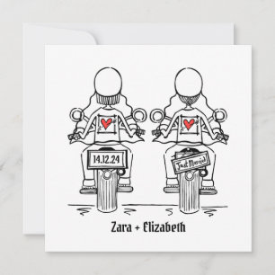 Two Brides Biker Motorcycle Wedding Invitation