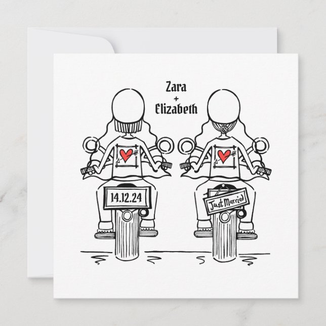  Two Brides Biker Motorcycle Wedding Invitation (Front)