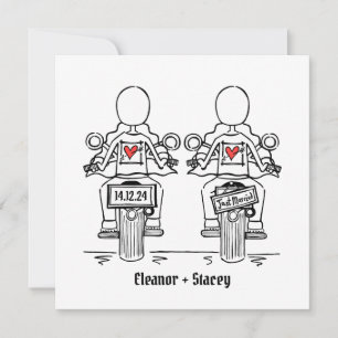 Two Brides Biker Motorcycle Wedding Invitation