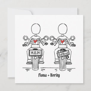 Two Brides Biker Motorcycle Wedding Invitation