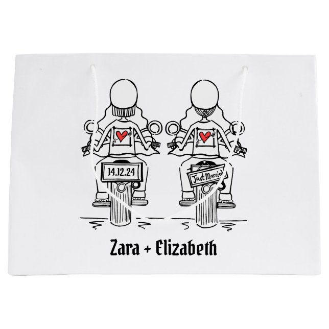 Two Brides Biker Motorcycle Wedding Large Gift Bag (Front)