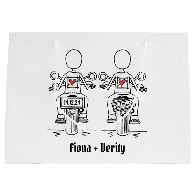 Two Brides Biker Motorcycle Wedding Large Gift Bag (Front)