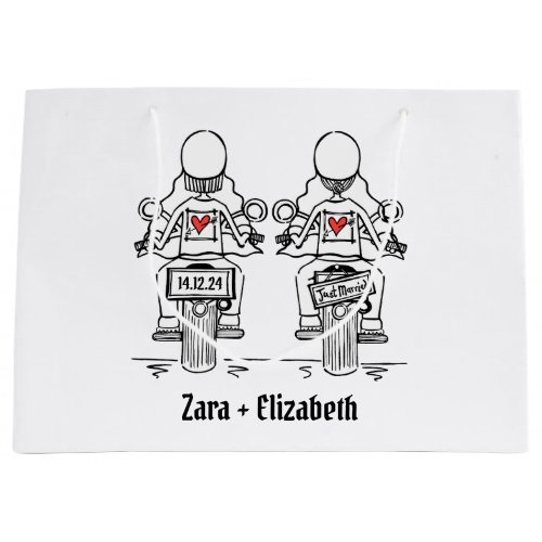 Two Brides Biker Motorcycle Wedding Large Gift Bag