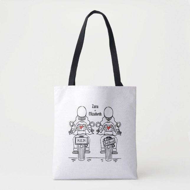 Two Brides Biker Motorcycle Wedding Tote Bag (Front)