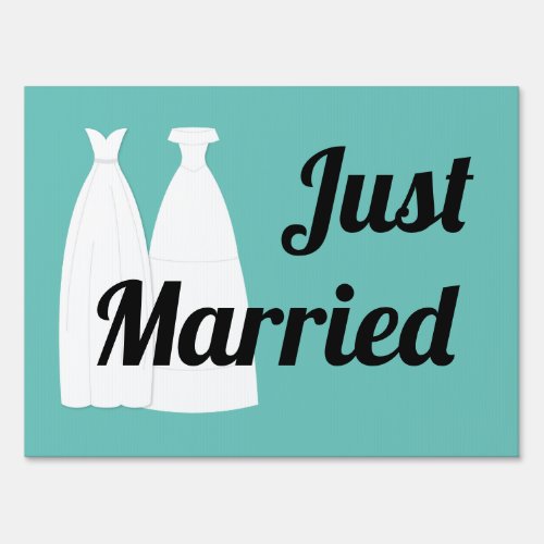 Two Brides Dresses Just Married Editable Text Sign