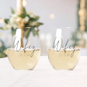 Two Brides Gay Wedding Personalized Est Year Stemless Wine Glass