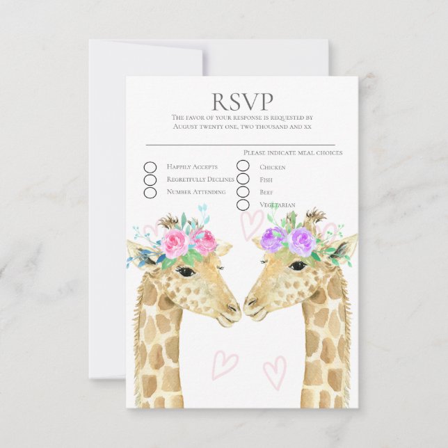 Two Brides Giraffe Gay Lesbian Wedding  RSVP Card (Front)