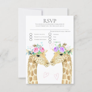 Two Brides Giraffe Gay Lesbian Wedding RSVP Card