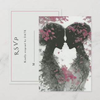 Two Brides Hand Drawn Pencil Illustration RSVP Card