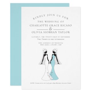 Two Brides In 1940s Style Bridal Gowns Wedding Card