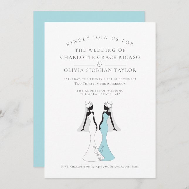 Two Brides In 1940s Style Bridal Gowns Wedding Invitation (Front/Back)